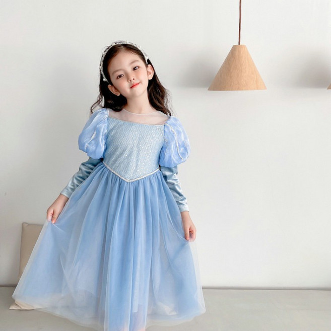 마이슈마켓 키즈 여아용 긴팔 공주 드레스 스팽글 파티 원피스
