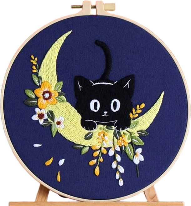 레아채 DIY 고양이 감성 자수, 달빛냥, 1개