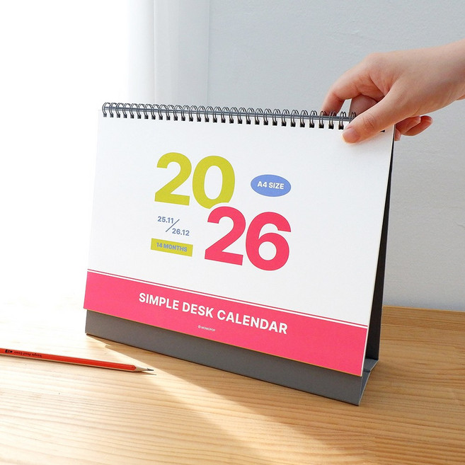 모모팝 2026년 달력 심플 탁상 벽걸이 와이드 데스크 캘린더(A4) 1개, 단품, 단품