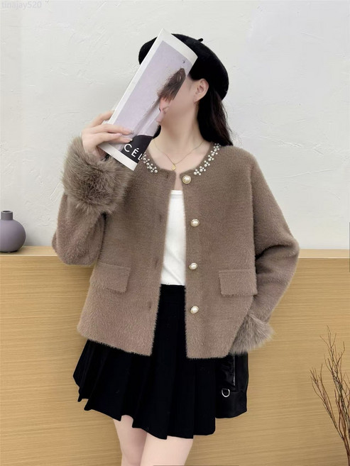粉色洋氣減齡小香風針織開衫女2025秋季新款女裝毛衣外套女
