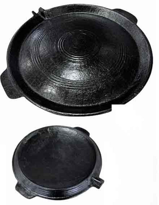 무쇠주물마을 양면 무쇠 솥뚜껑 불판 지름 33cm~65cm 무쇠솥뚜껑 가정용 구이팬 캠핑용 업소용, 33cm, 05.무쇠 불판(코), 1개