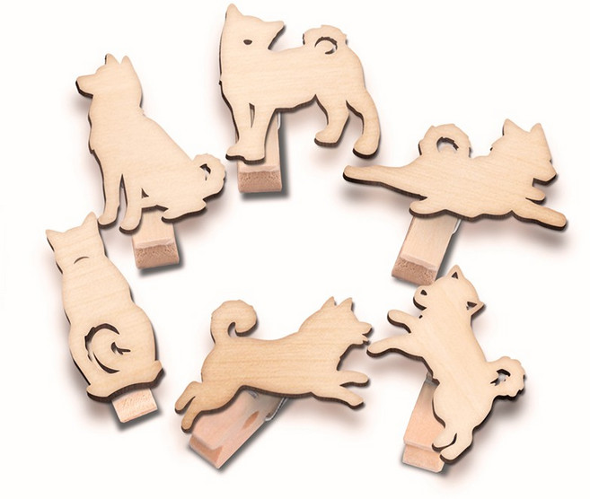 多功能別針大頭針迴紋針組合 辦公學習居家整理必備 多種尺寸造型 色彩繽紛 堅固耐用不易變形, 1個, 柴犬木夾六入, 6