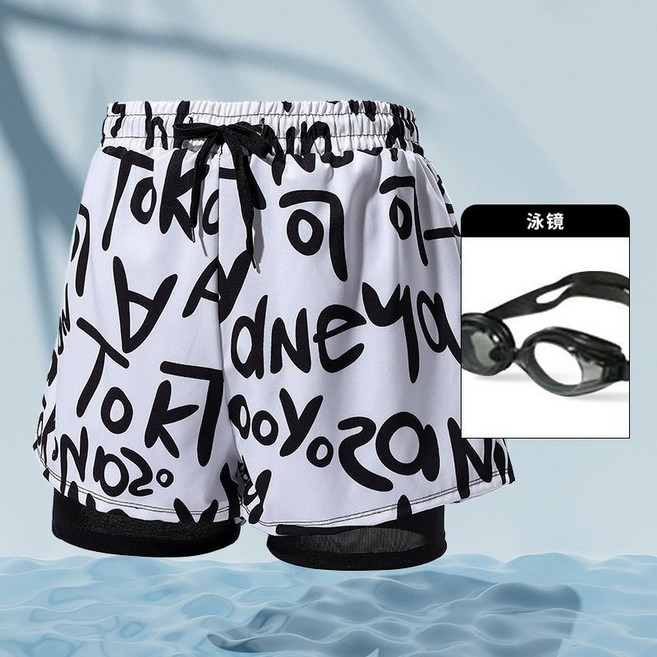 夏季男士泳褲 速幹大碼雙層防尷尬成人泳褲