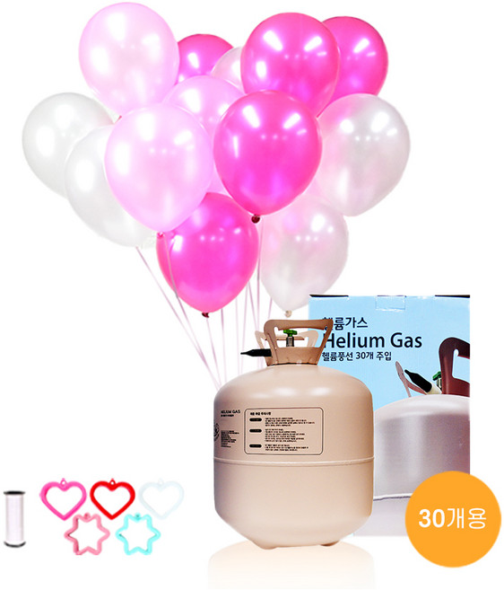 별이네파티 헬륨가스 30개용+25cm펄핑크톤풍선(30입)+컬링리본(1개)+무게추(1개) 세트, 1개