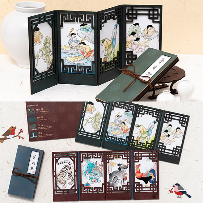 MDF 고급 병풍 만들기 가을 추석 전통 명절 설날 전래 놀이 초등 미술 키트 어르신 민화 (10개입), 풍속화