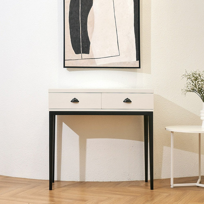 유캐슬 비스킷 거실 복도 미니 슬림 서랍 화이트 콘솔 테이블 L_착불배송