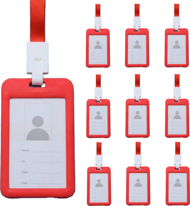 사원증 출입증 명찰 목걸이 케이스 줄, 10개, 세로형 레드