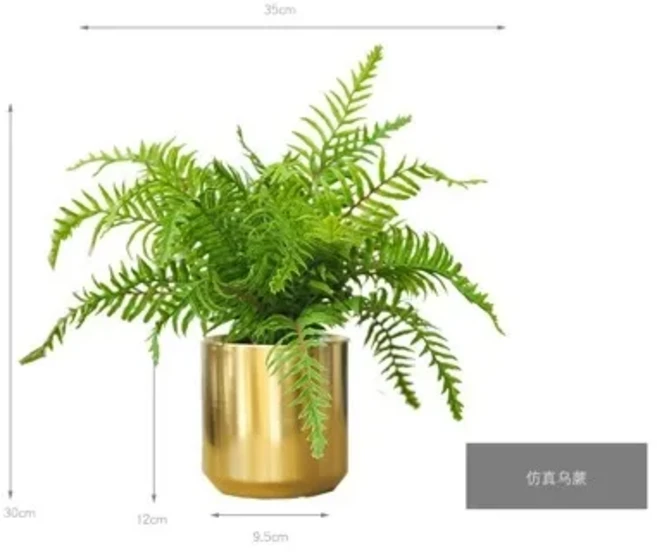 모조 고사리 잎 녹색 식물 골드 화분 홈 라이트 럭셔리 장식 꽃 테이블 1 개, 1개, 02 35x30cm