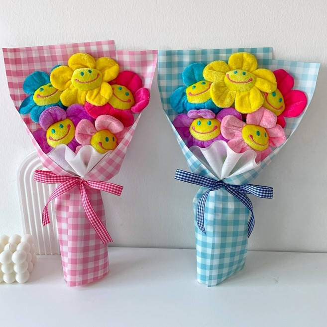 래프유 스마일꽃 인형 꽃다발, 5송이 파랑, 1개