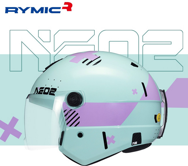 RYMIC NE02 半罩式安全帽 3C認證 可拆洗內襯, 亮光寶石紫穿越,L(57-58)CM（標配透明鏡片）