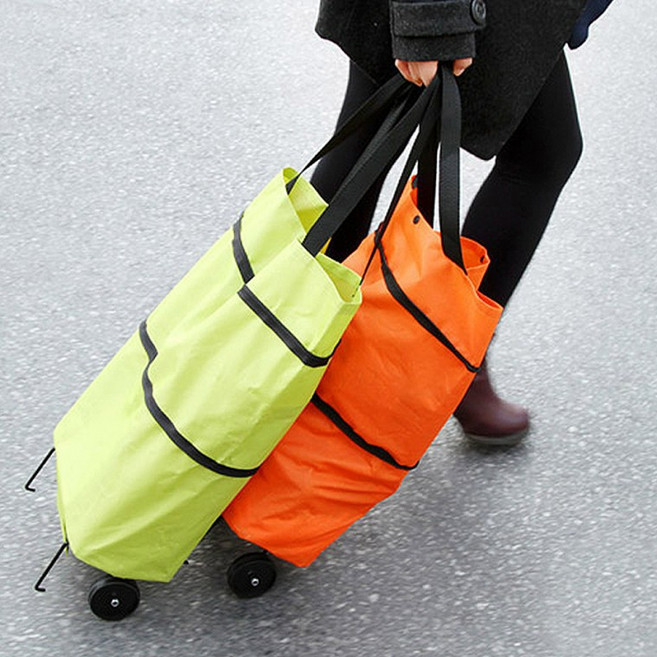 바퀴가 달린 접이식 휴대용 쇼핑 카트, 오렌지, 1개