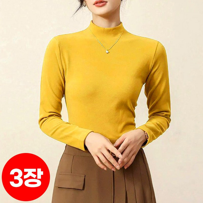 1+1+1(3종세트)스타일아유 가을 겨울 슬림 융단 따뜻한 무지 티셔츠 여성 하이넥 반폴라 이너 상의 긴팔티 TS2209