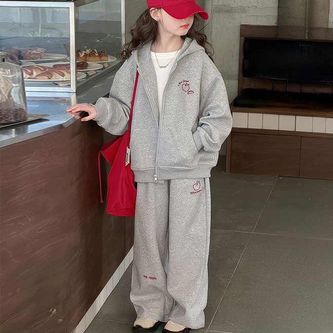 베비포 루즈핏 자수 후드집업 상하세트 -AQ9