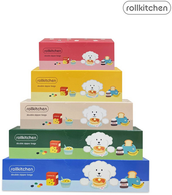 롤키친 스탠딩 더블 지퍼백 5종 세트 (115매), 115, 1개