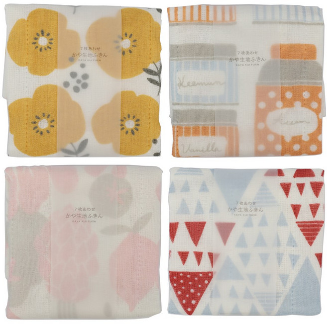 하라다 키요이 카야 7겹 프린트 행주 옐로우팝 시리즈, 4개