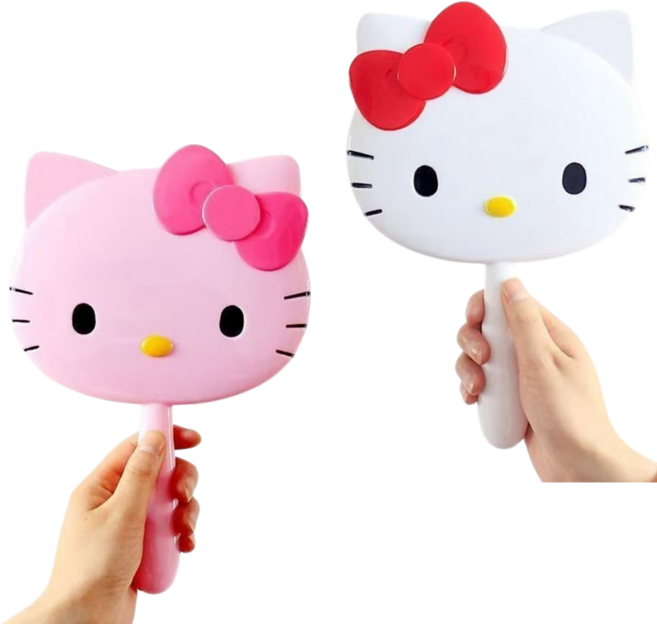 산리오 헬로 키티 손거울 귀여운 소품 휴대용, 2개, 핑크+화이트