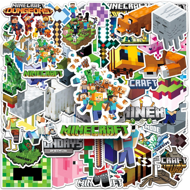 마인크래프트 마크 캐릭터 굿즈 꾸미기 폰꾸 다꾸 노트북 캐리어 방수 스티커, 1세트, 50개입, 마인크래프트1