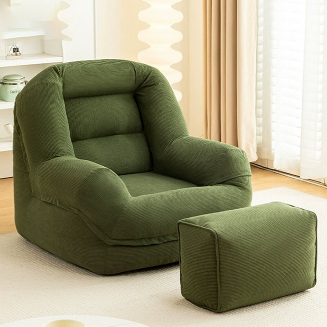 위한 극세사 빈백 소파 + 풋스툴 세트 거실 미니 1인쇼파 부드러운 촉감, 그린