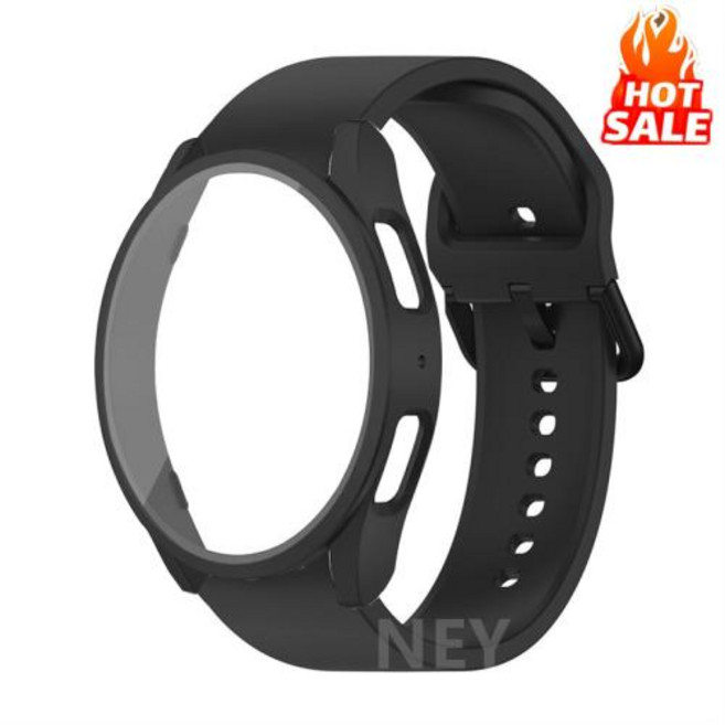 삼성 갤럭시 워치 PC 화면 보호 커버 강화 유리 케이스 실리콘 스트랩 갤럭시 워치 7 6 5 4 40mm 44mm 2 팩, CHINA, 107)2 pack Black-Black