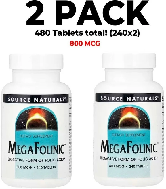 Source Naturals MegaFolinic 800mcg 엽산 240정씩 2팩 134457, Source Naturals MegaFolinic 80 - 쿠팡