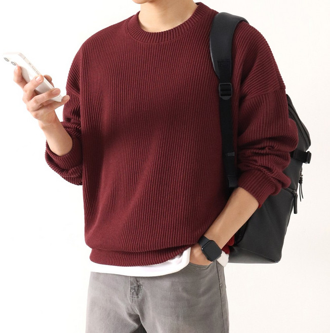 지지블랙 로먼 오버핏 골지 라운드 니트 맨투맨 빅사이즈