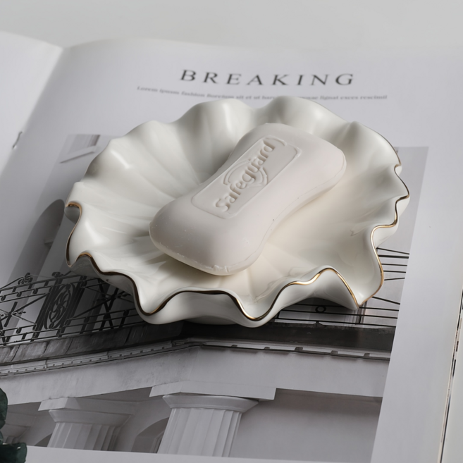 다용도 조개 모양 고급 세라믹 물빠짐 비누받침대, 1개, 베이지