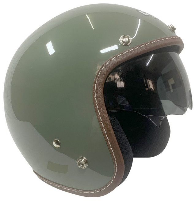 SYC 3/4罩安全帽 經典皮革邊復古帽, 灰綠色