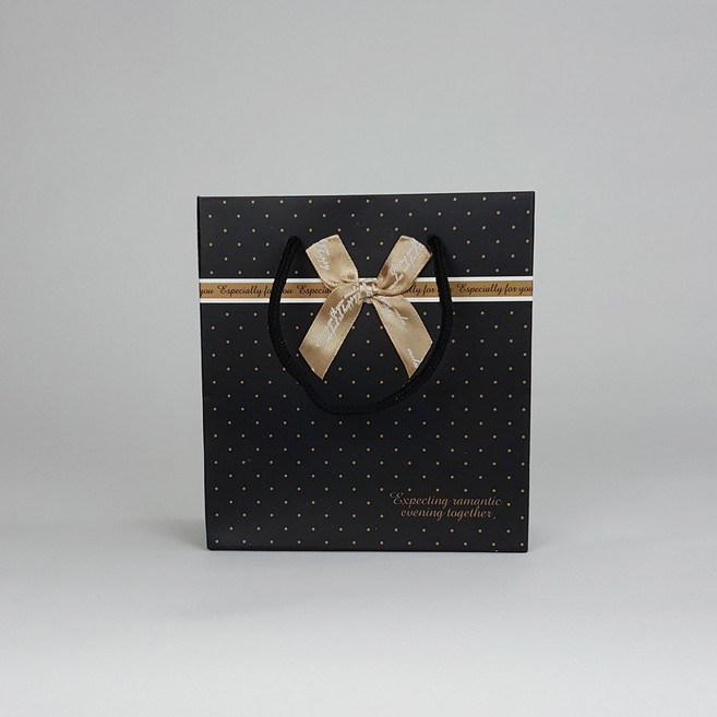 고급 선물 종이 쇼핑백-코팅 종이백 튼튼한 종이가방, 06.도트 블랙 리본 선물 쇼핑백