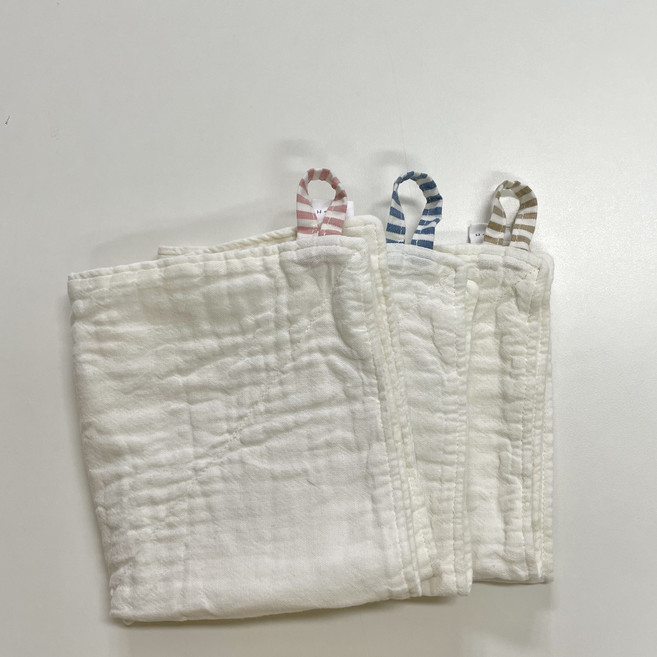 [10+1] 하솜 정련된 3겹 4겹 어린이집 무형광 순면 주방 고리 손수건 소창 행주 답례품, 1개, 스트라이프 하늘, 4겹, 이름표라벨 구매 O