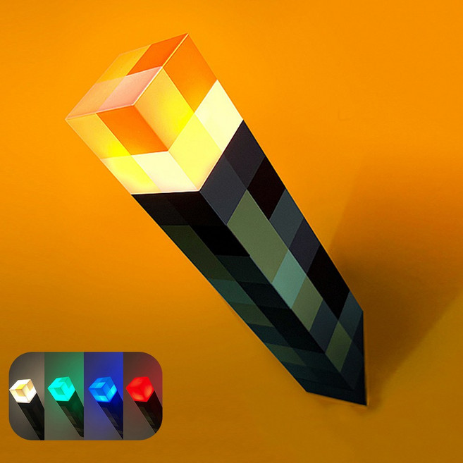 2025 마인크래프트 횃불 조명 4가지 불빛 마크 전등 토치 충전식 무드등, 충전식 마크 횃불 4색조명