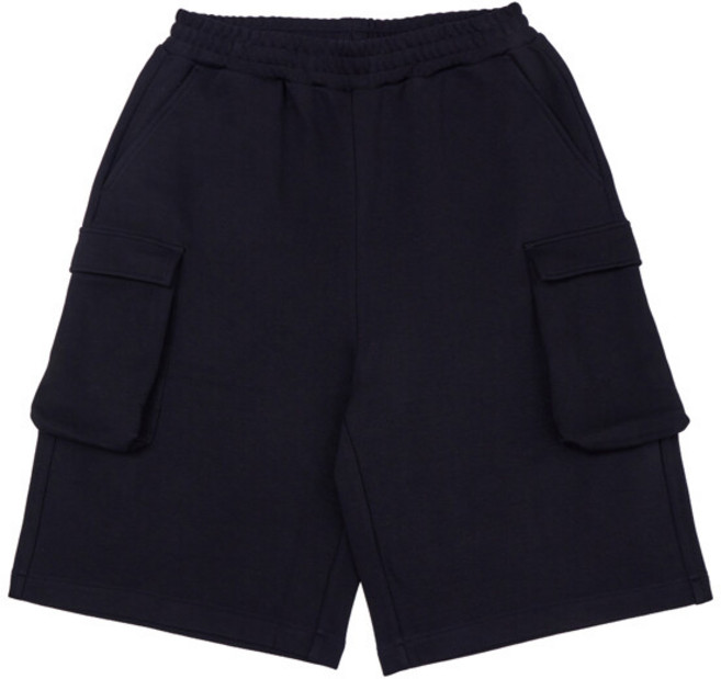 이지 와이드 밴딩 버뮤다 카고 스웨트 쇼츠 블랙