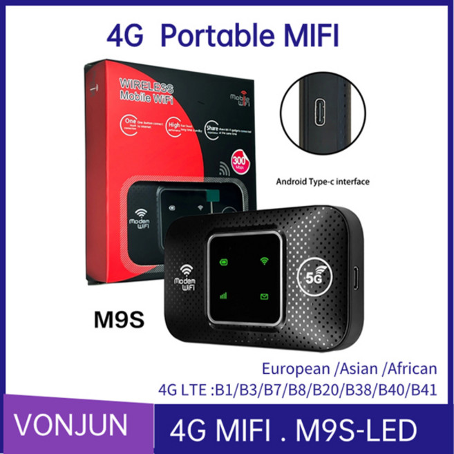 4G LTE 무선 WiFi 라우터 휴대용 WiFi 장치 150Mbps 핫스팟 자동차 모바일 광대역 퀄컴 MSM8916 칩 여행용 플러그 앤 플레이, [08] M9S Black LED