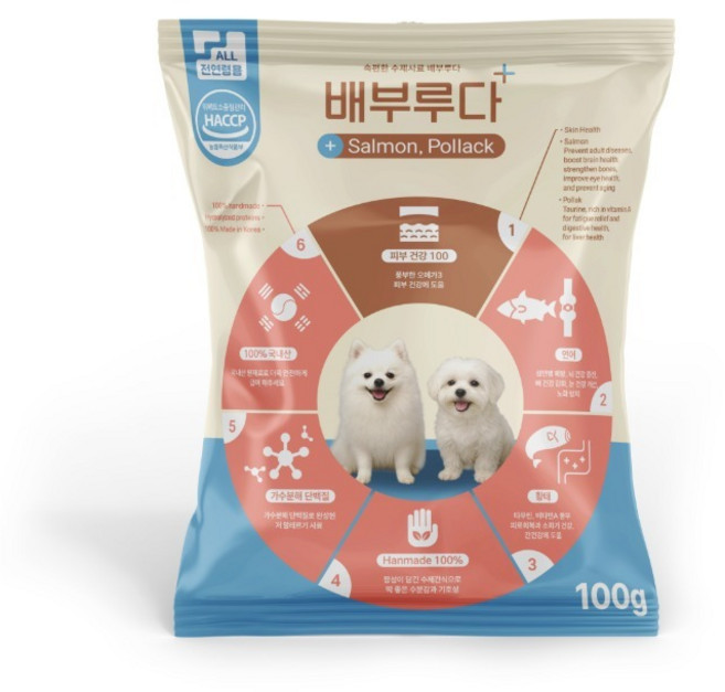 배부루다 가수분해 알러지 피모 피부 프리미엄 강아지 수제사료, 1개, 100g, 연어+황태