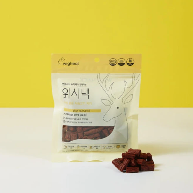 위시낵 위그힐 저키 강아지 영양간식 건강간식 건조간식 80g, 사슴고기 (녹용 품은 사슴고기 저키), 1개 - 쿠팡