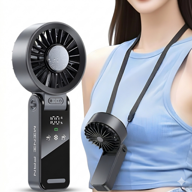글로파이 접이식 탁상용 무선 초강력 무소음 휴대용 선풍기 c타입 대형, 블랙