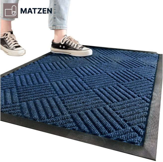 매트젠 격자무늬 업소용 신발털이 현관 매트 4컬러 발판 깔판, 1개, 블루 45x75