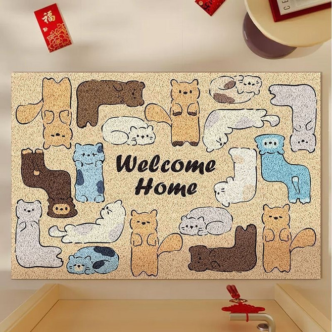 예쁜현관고무매트 고양이현관매트 현관입구매트 사무실현관매트 업소용현관매트 현관발매트 신발장현관매트 출입구현관매트, 1개, 01.고양이발매트(베이지)