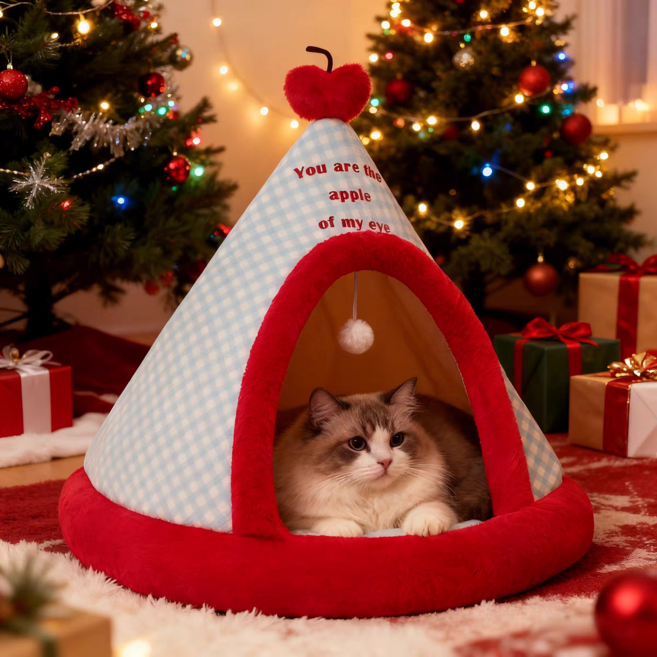 하루꿈 사계절 반려동물 하우스 강아지 고양이 텐트형 겨울 보온 펫하우스, 1개, 레드