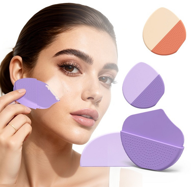 실리콘 파운데이션 브러시 1+1, 2개, 보라색 + 주황색