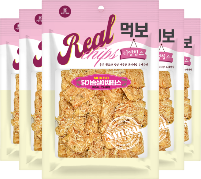 먹보 리얼치킨 강아지 수제 사사미간식, 5개, 180g, 닭가슴살 야채칩스