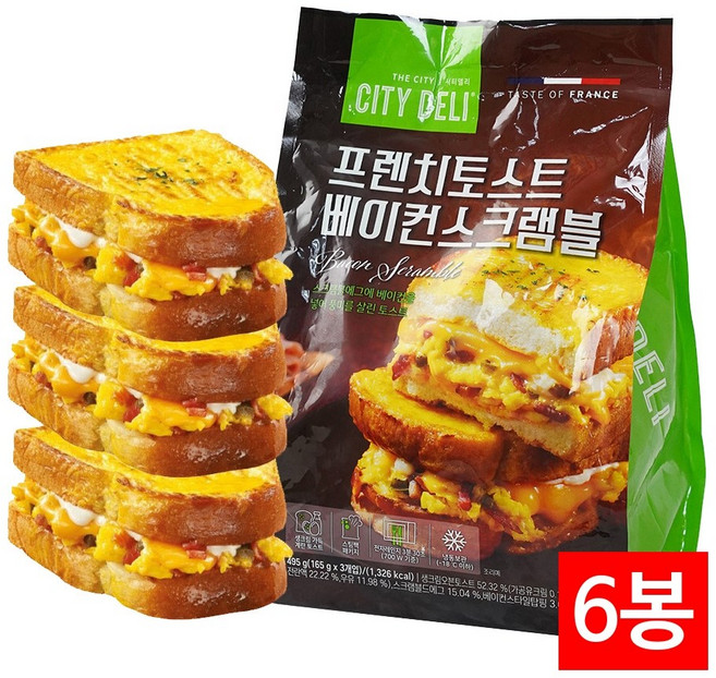 삼립 시티델리 프렌치 토스트 베이컨스크램블 495g (165gX3입) X 6봉, 6개