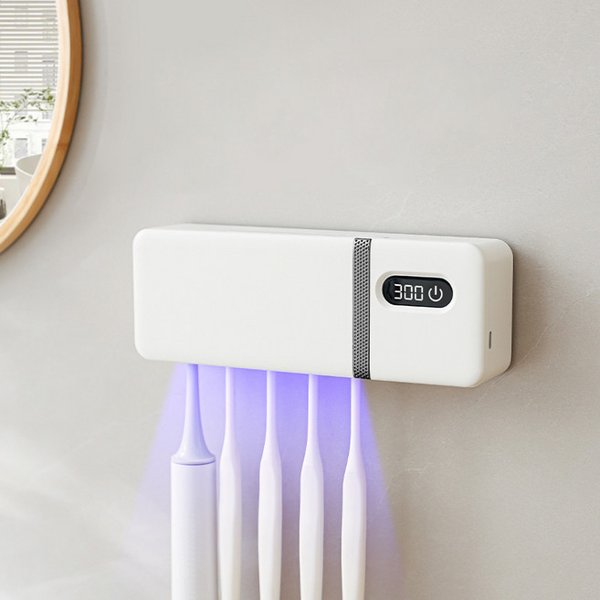 DelightZone 열풍건조 UV-C LED 가정용 칫솔 살균기 칫솔 거치대, 화이트, 621 PRO