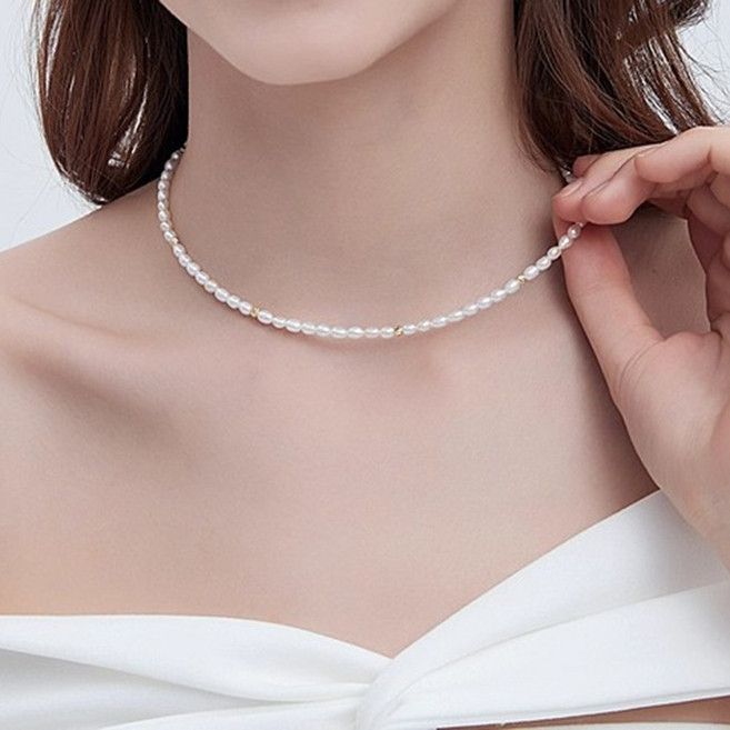 Ramlove 925 실버 천연진주 목걸이 여성 목걸이 천연 쌀알 민물 진주 기념일 선물 추천 엄마 여자친구 HAR-046