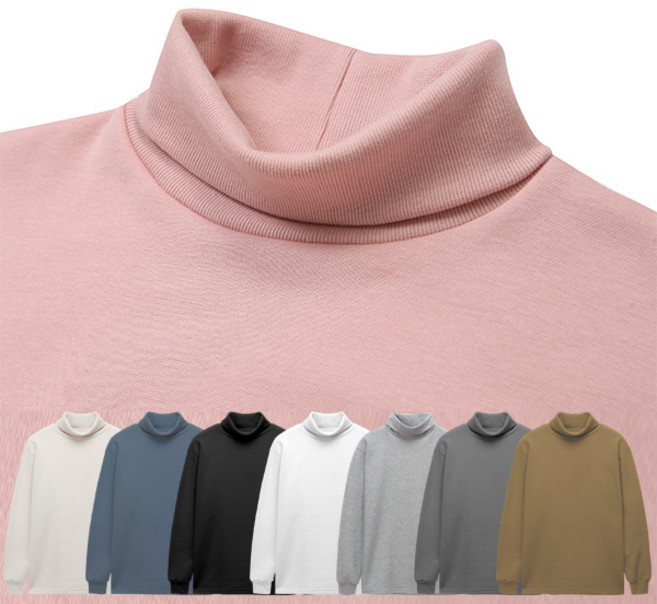 아우라큐 긴목 무지 기모 폴라 티셔츠