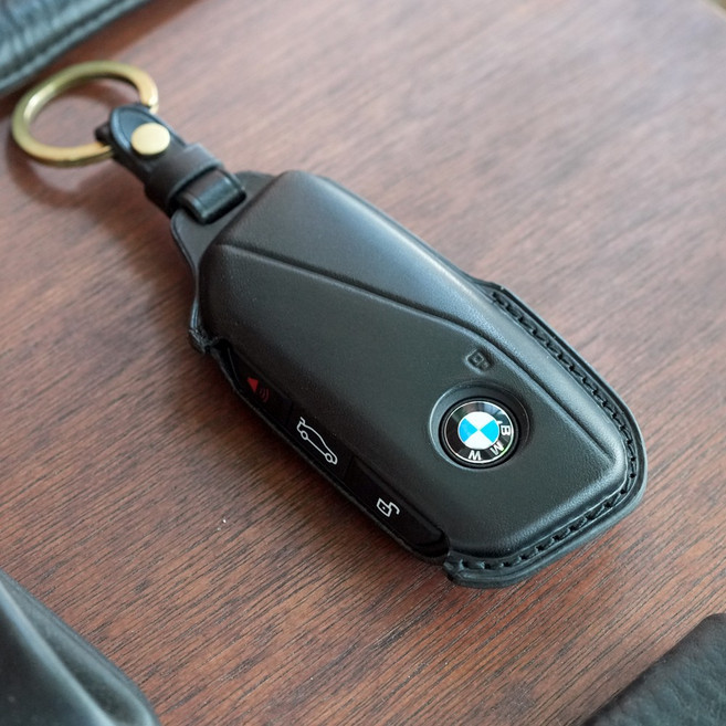 반다레더스튜디오 BMW 신형 스마트키 가죽 차키케이스 차키홀더 키링, 블랙