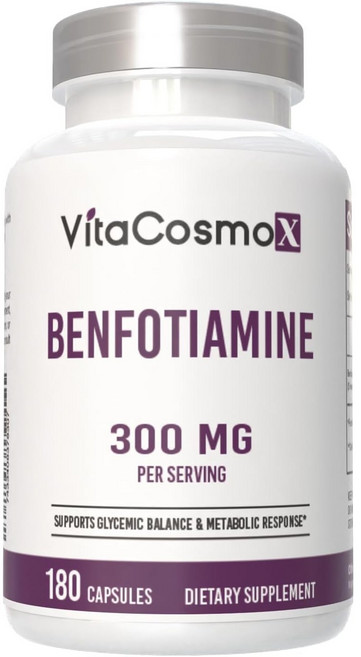미국직배송 VitaCosmoX 벤포티아민 지용성 활성형 비타민 B1 영양제 300mg 베지 캡 비건 글루텐 프리 180베지캡슐, 1개, 180정