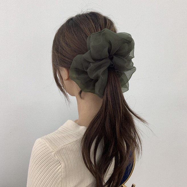 풍성 왕곱창밴드 시스루 새틴 스크런치 헤어 슈슈 왕 빅사이즈