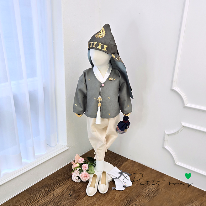 백일 돌 남아한복 청아 물방울금박 그레이 동달이 (한복단품)