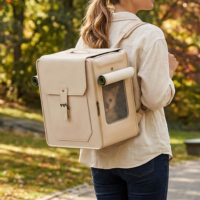 미센 가죽 반려동물 백팩, 1개, 화이트A