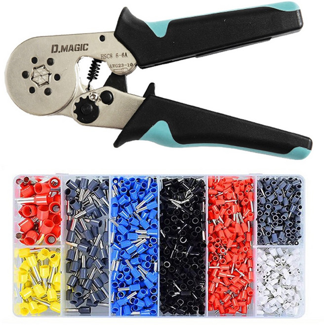 디매직 펜홀 페놀단자 1900PCS+전문용 6각 압착기 세트, 1세트, 펜홀단자1900PCS+전문 압착기